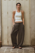 Pleated Flowing Trousers – Dark Brown