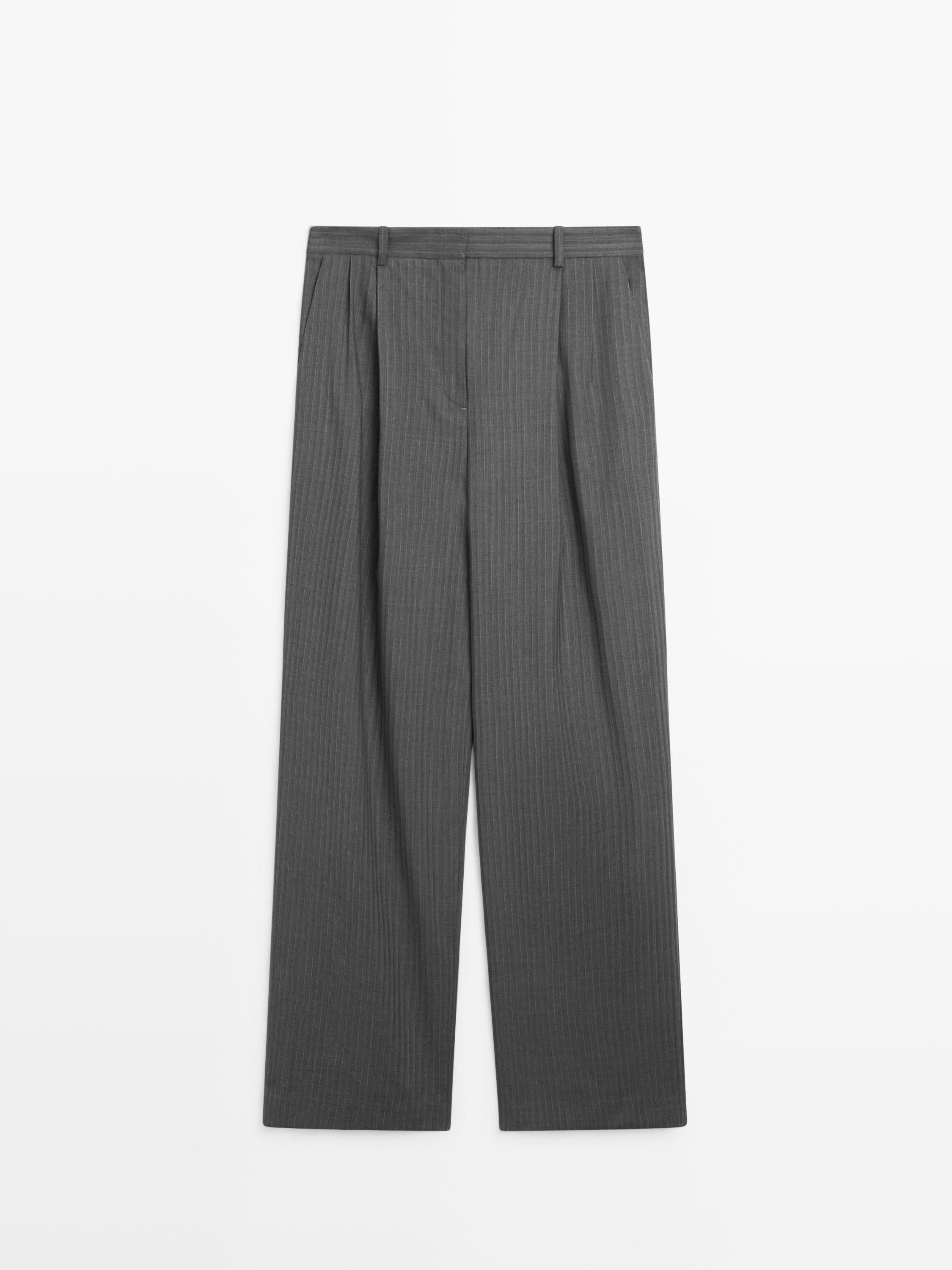 Pinstripe Wool Blend Suit Trousers