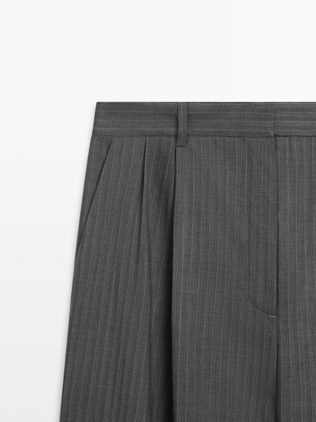 Pinstripe Wool Blend Suit Trousers