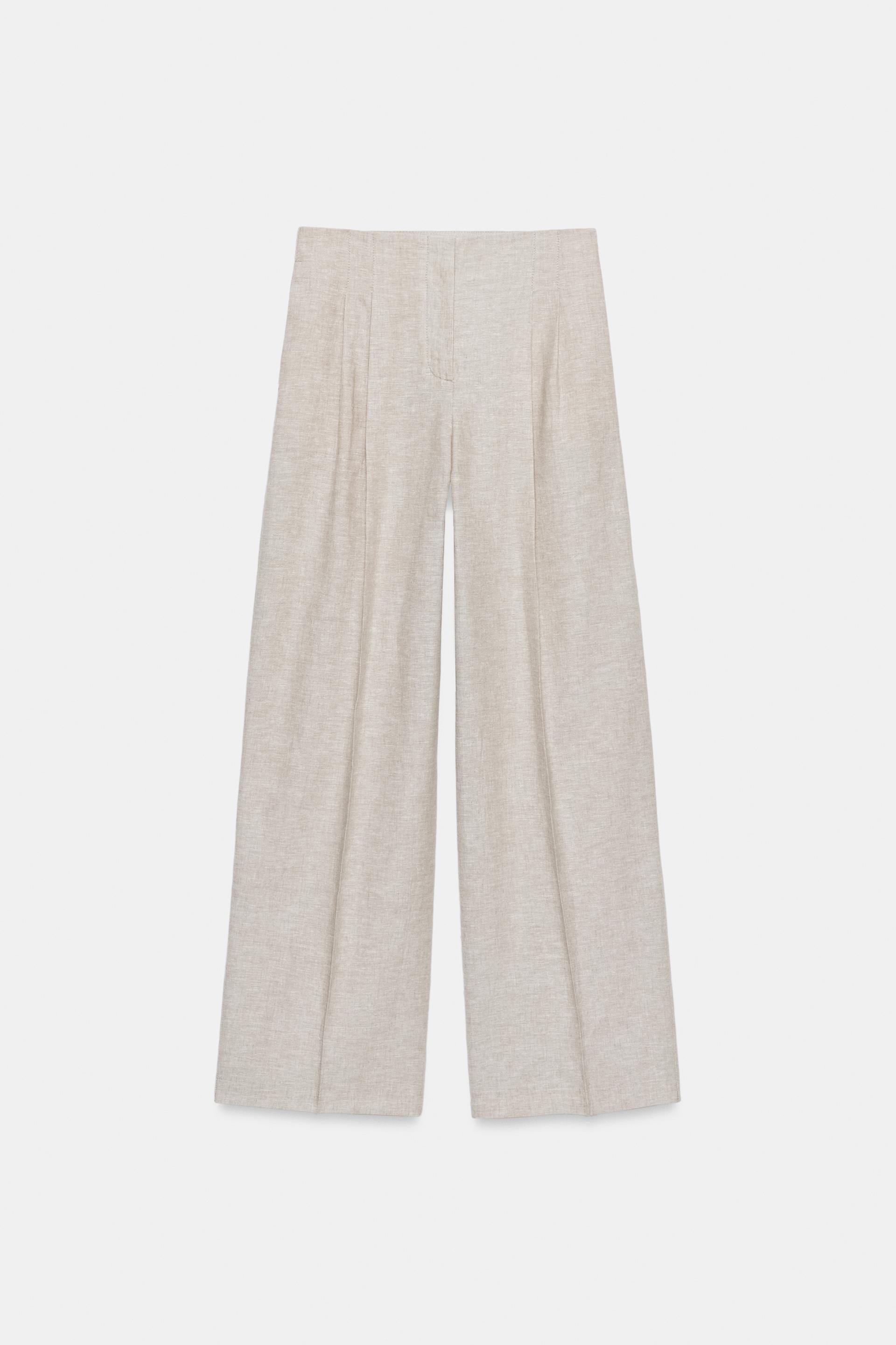 Straight-Leg Linen Blend Trousers