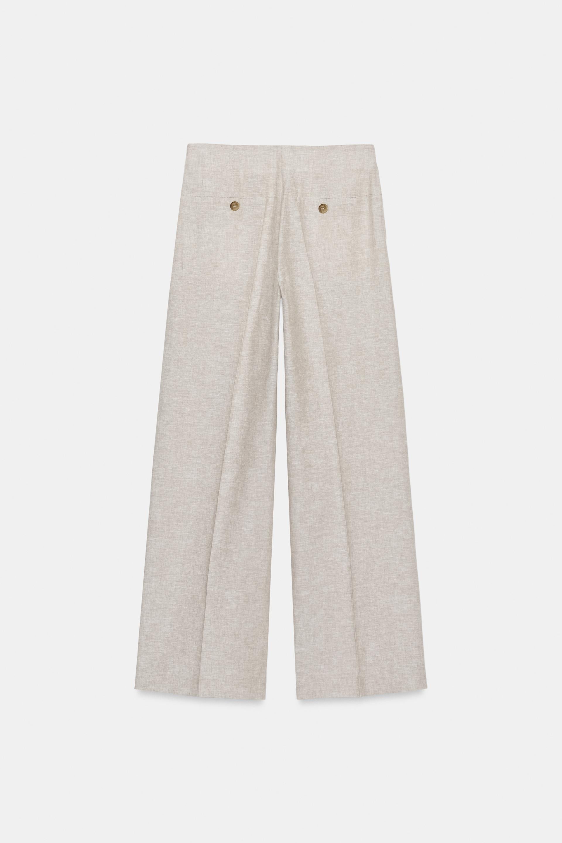 Straight-Leg Linen Blend Trousers