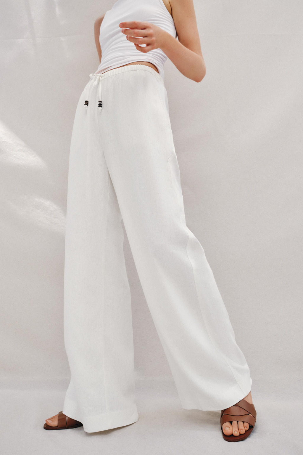Straight Linen Blend Trousers White