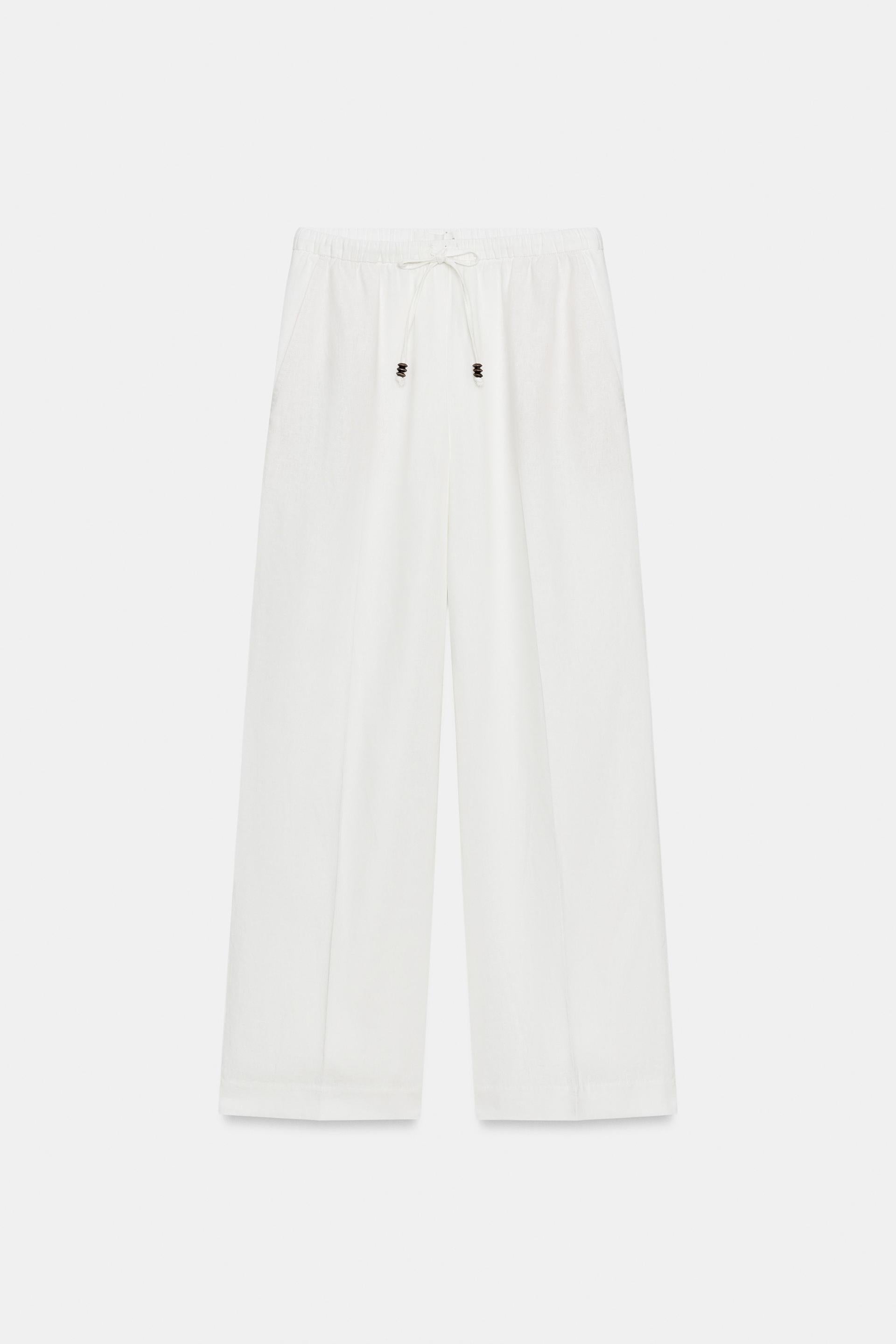 Straight Linen Blend Trousers White
