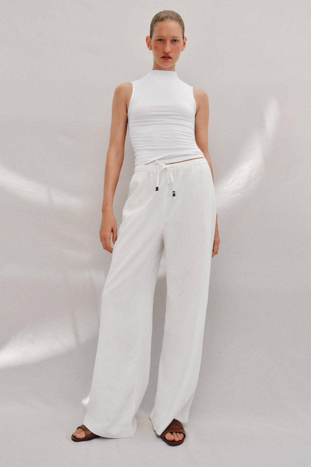 Straight Linen Blend Trousers White