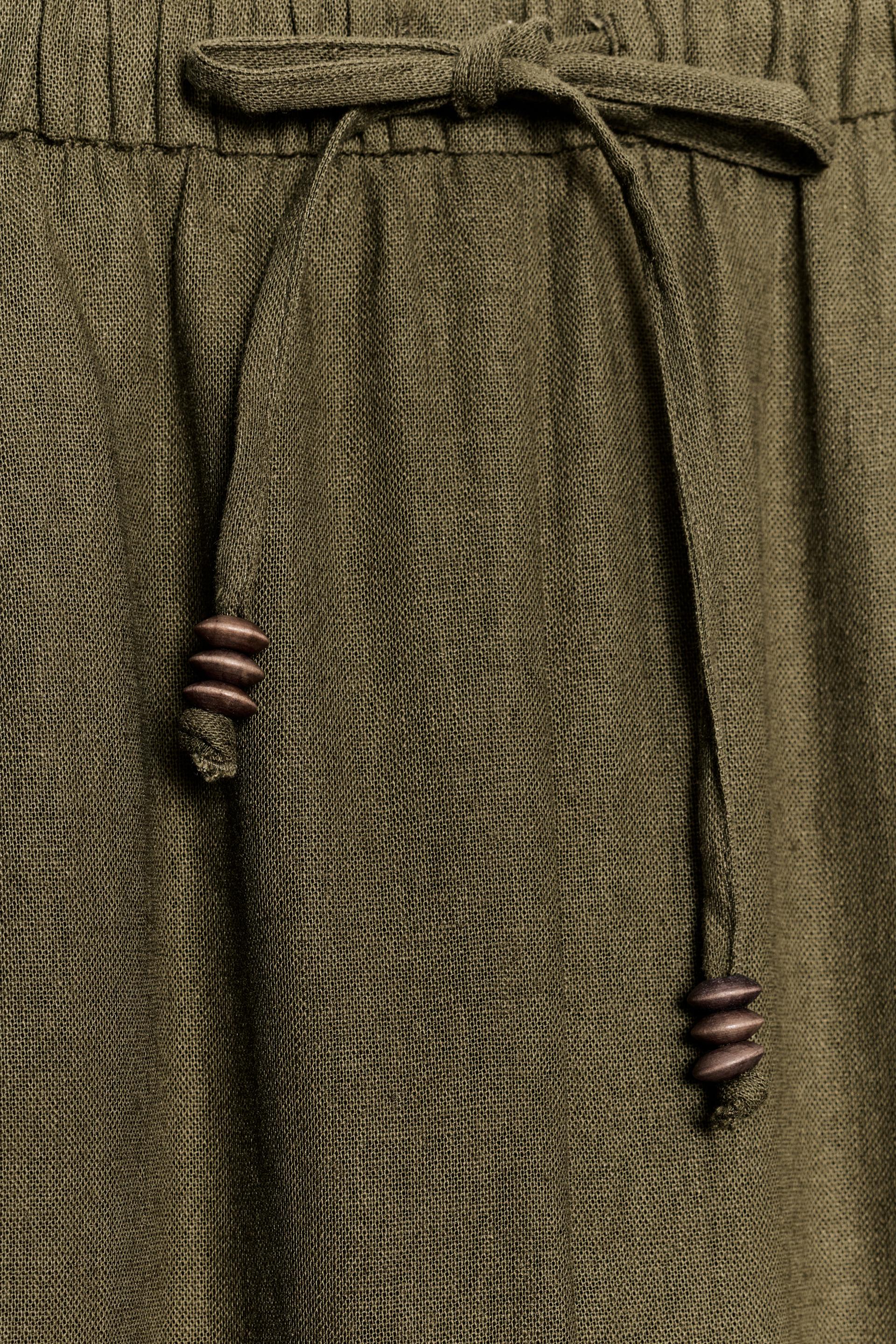 Straight Linen Blend Trousers Khaki