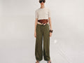 Straight Linen Blend Trousers Khaki
