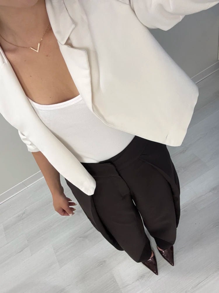 Brown Pleated Wide-Leg Trousers