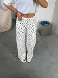 Polka Dot Wide-Leg Jeans – White