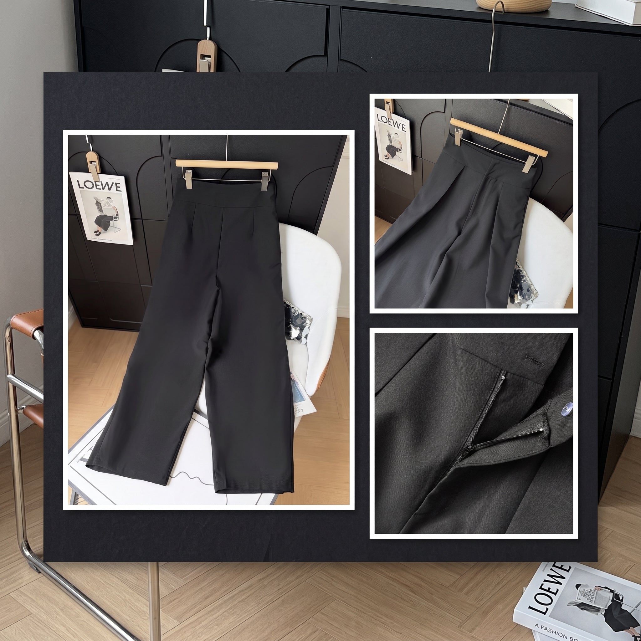 Black Pleated Wide-Leg Trousers
