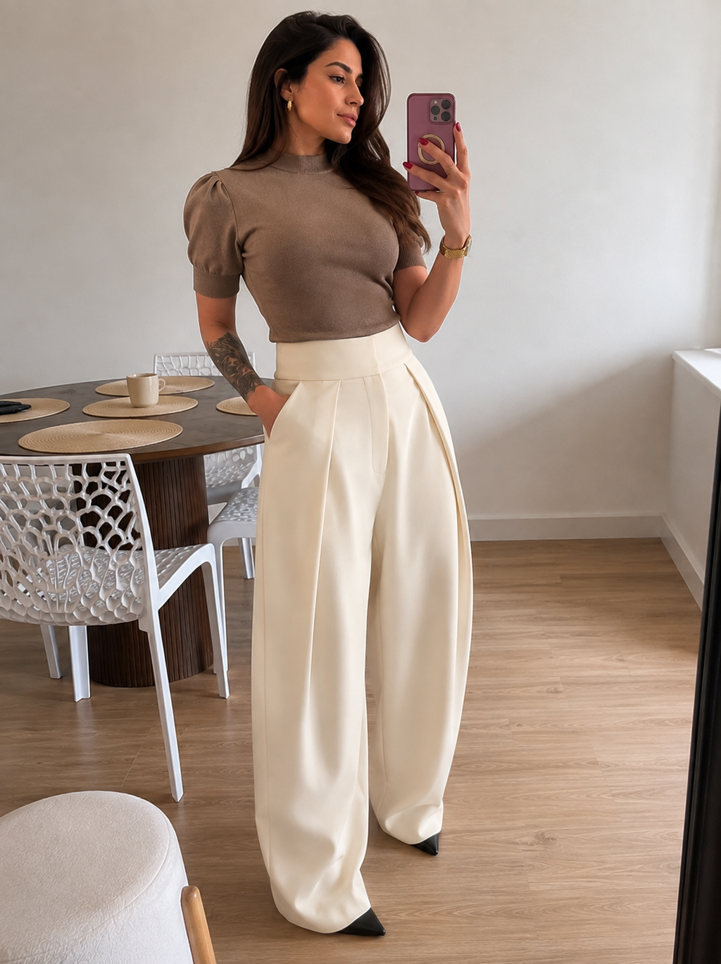 Ivory Balloon Wide-Leg Trousers