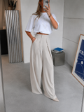 Ivory Pleated Wide-Leg Trousers