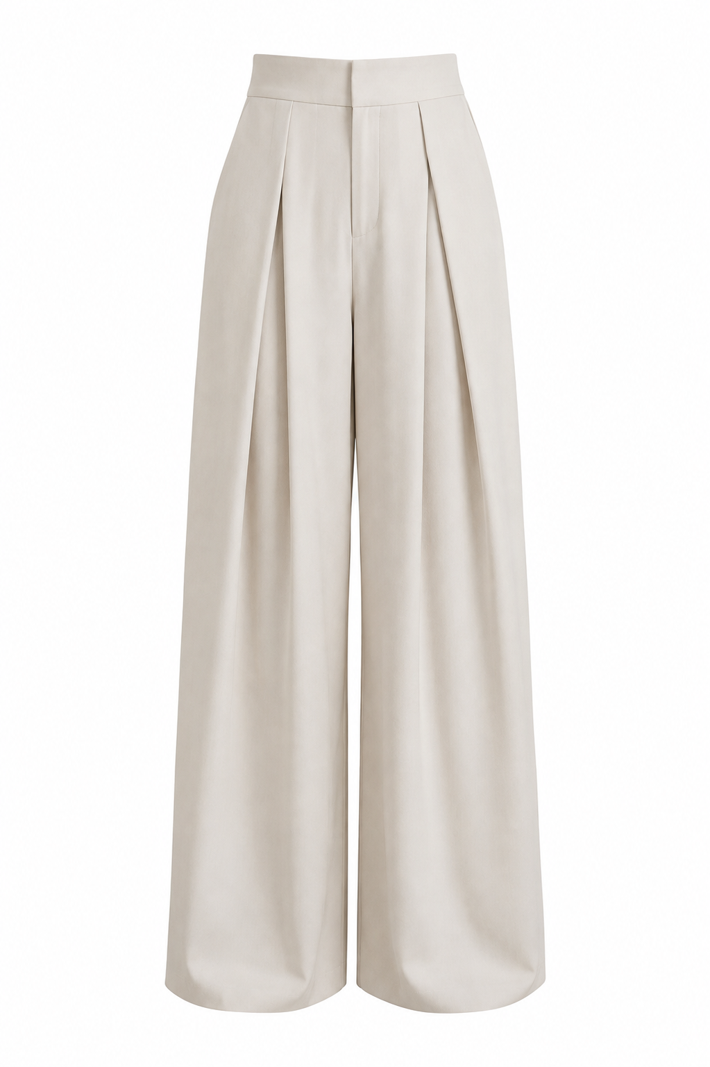 Ivory Pleated Wide-Leg Trousers