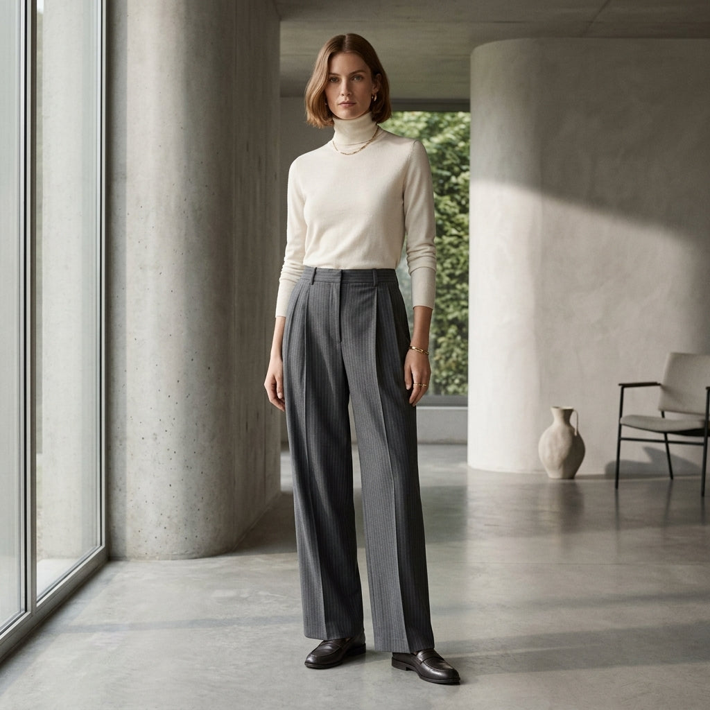 Pinstripe Wool Blend Suit Trousers