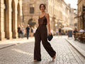 High-Waist Wide-Leg Suit Trousers – Dark Brown