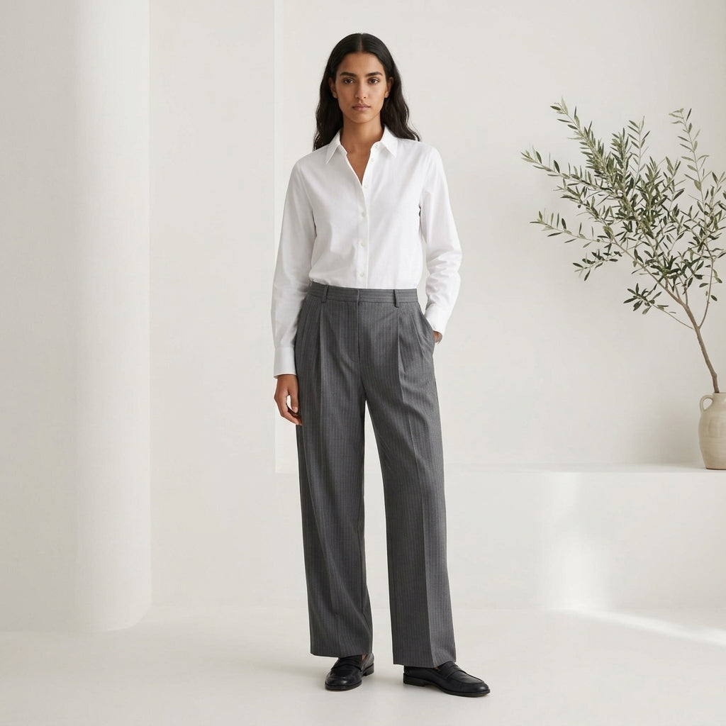 Pinstripe Wool Blend Suit Trousers