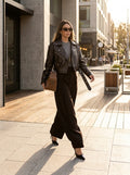 Brown Pleated Wide-Leg Trousers