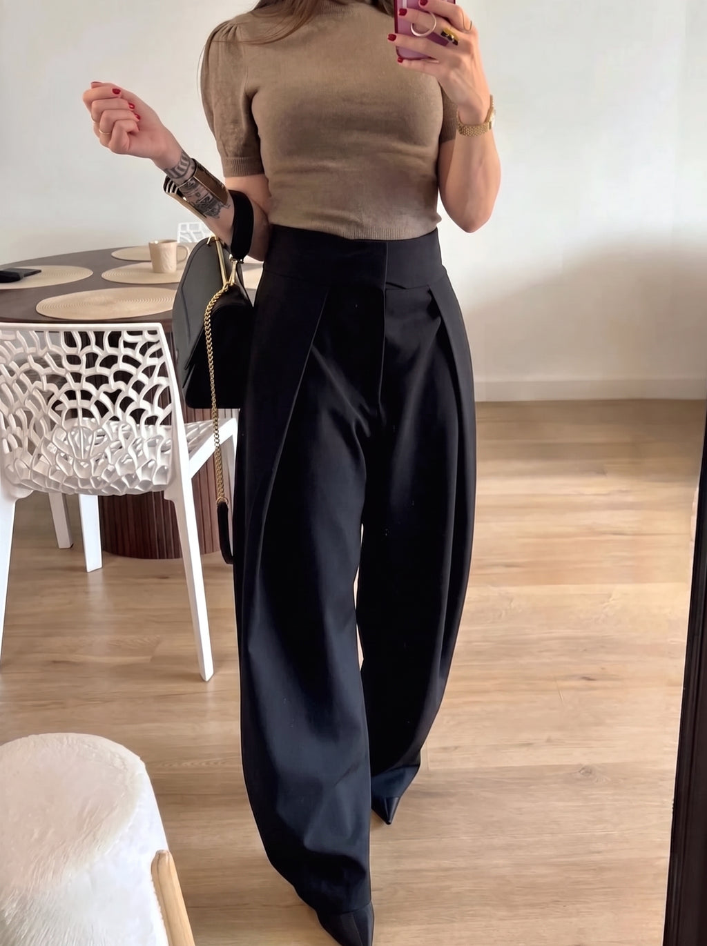 Black Pleated Wide-Leg Trousers