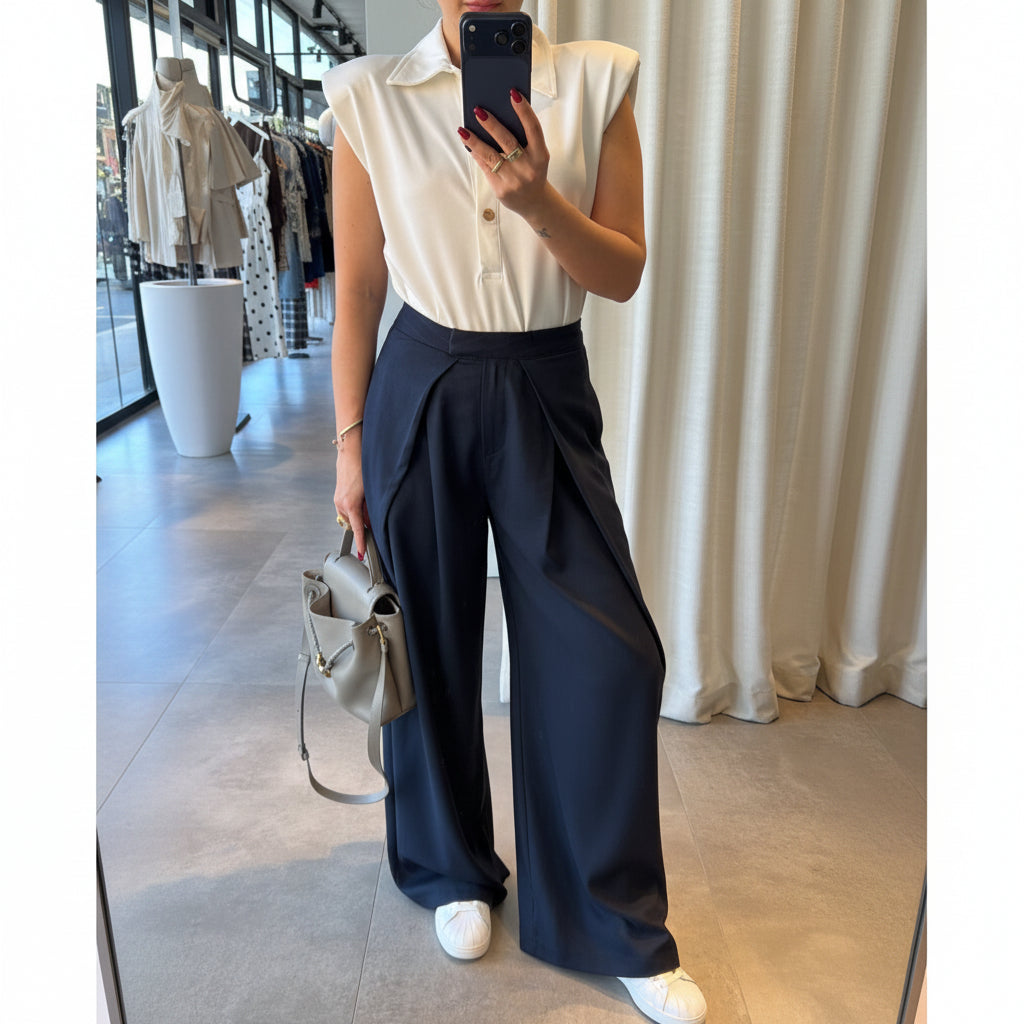 Pleated Wide-Leg Tailored Trousers